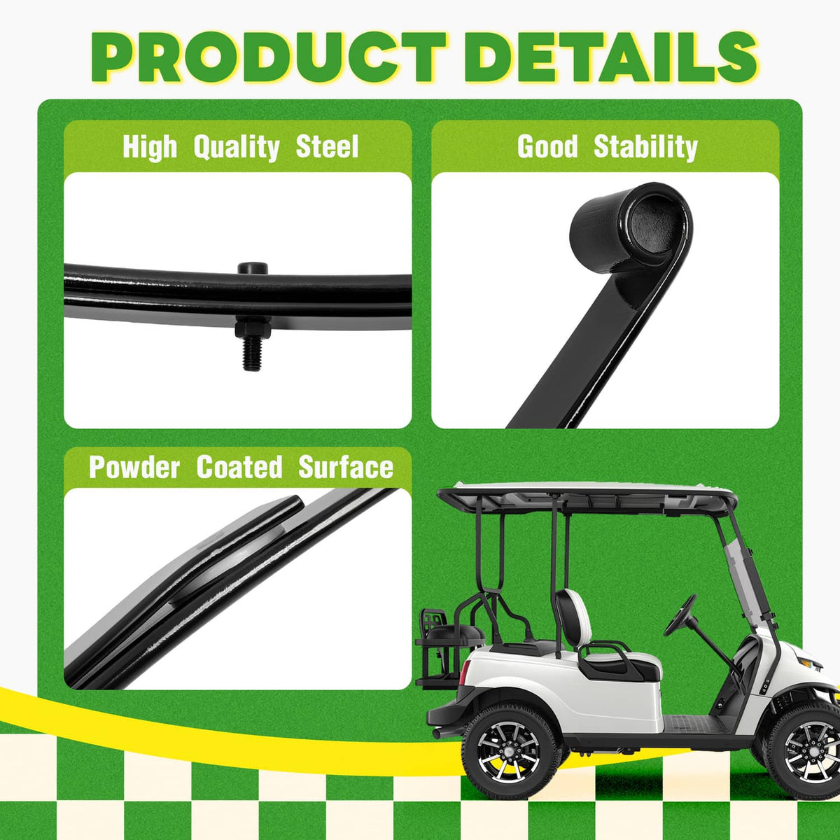Bethesda Industrial Heavy Duty Golf Cart Rear Leaf Spring Kit (2 Leaf ) For EZGO RXV 2008+, Set of 2