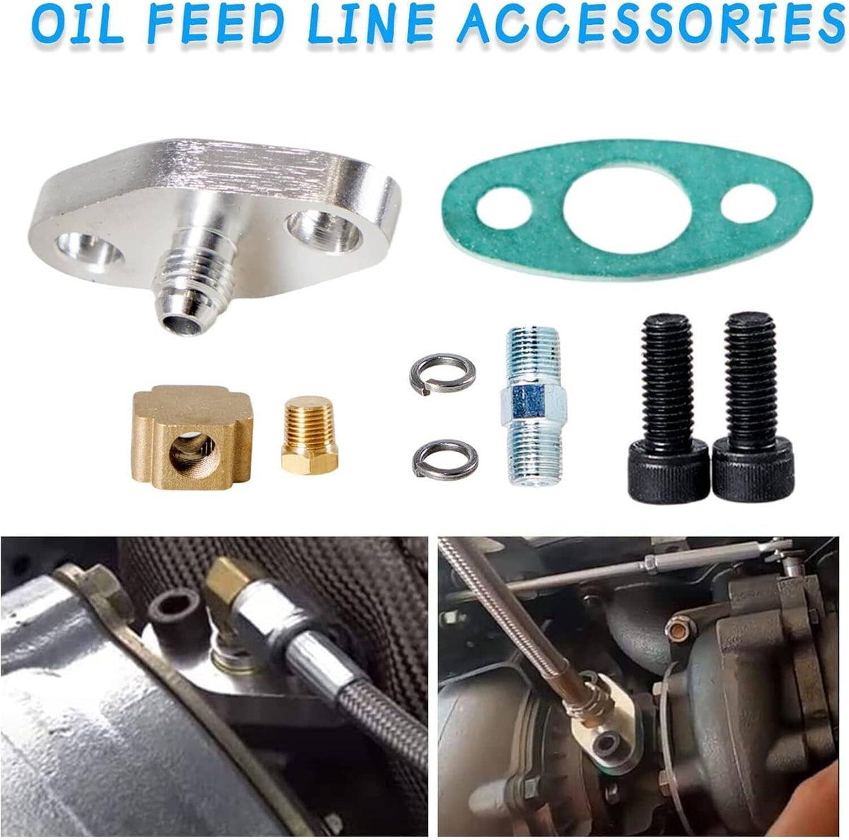 Bethesda Industrial Universal Turbo Oil Line Feed Kit w/ Return Drain Flange T3 T4 T04E Oil Pan Plug