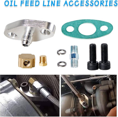 Bethesda Industrial Universal Turbo Oil Line Feed Kit w/ Return Drain Flange T3 T4 T04E Oil Pan Plug