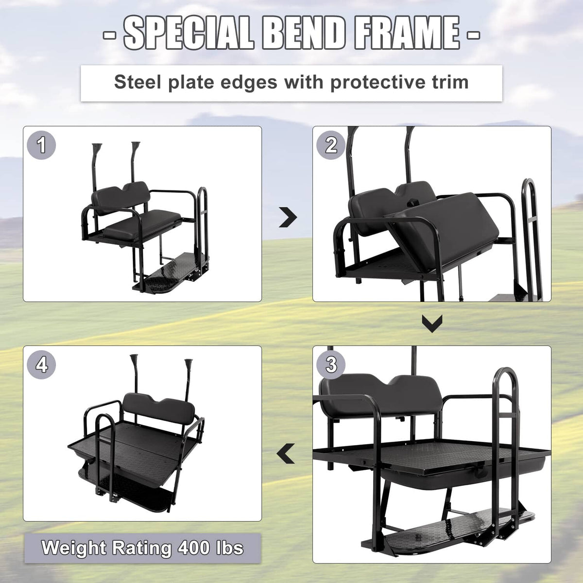 Bethesda Industrial Rear Flip Seat Back Seat Kit For Club Car PRECEDENT/TEMPO Golf Cart w/ Grab Bar
