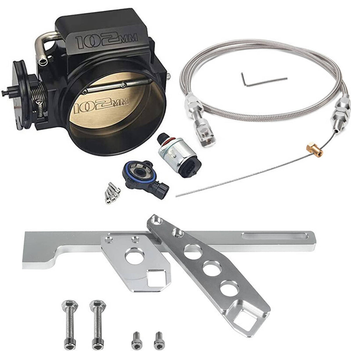Bethesda Industrial Black 102mm Throttle Body w/Throttle Cable & TPS IAC For GM Gen III LS1 LS2 LS6