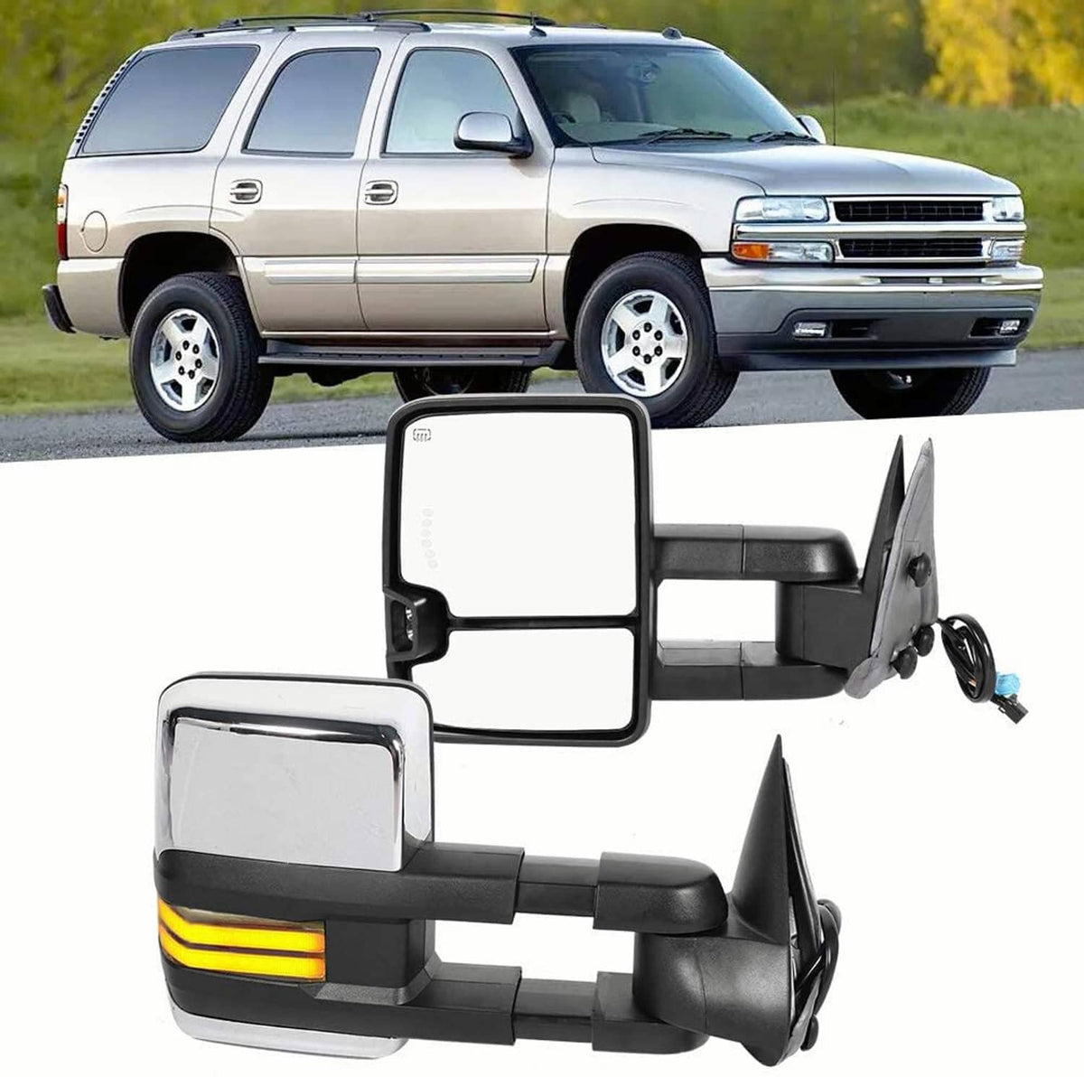 Bethesda Industrial Chrome Tow Mirror Power Heated Extend For 2003-07 Silverado Sierra Suburban 1500