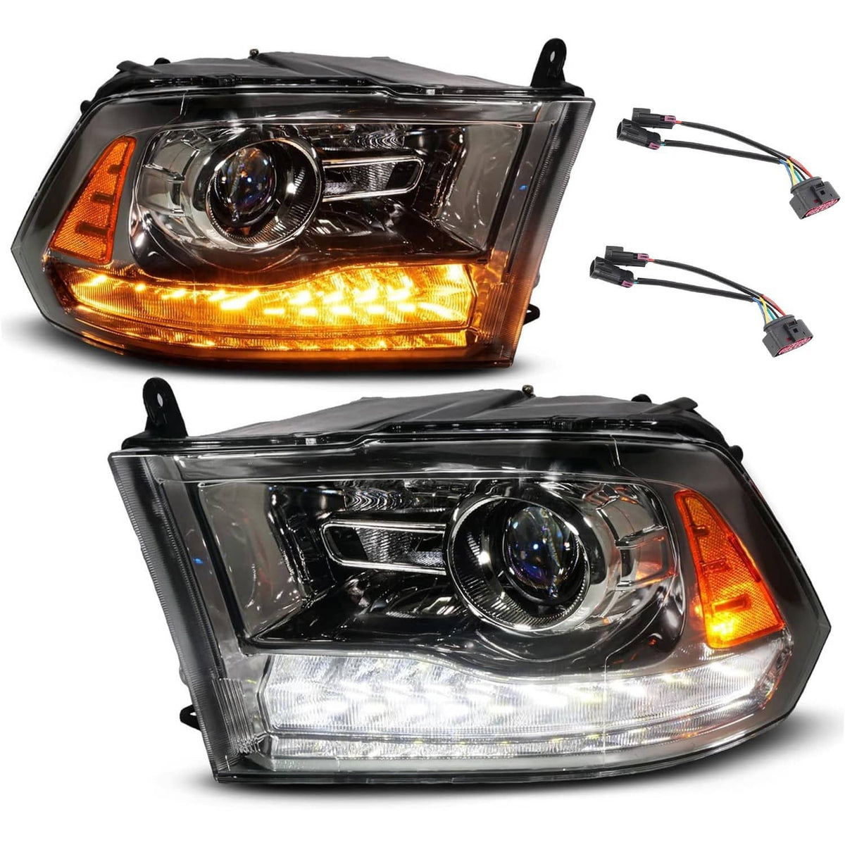 Bethesda Industrial Fit For 2009-2018 Dodge Ram 1500 2500 3500 Black Projector Headlights w/ LED DRL