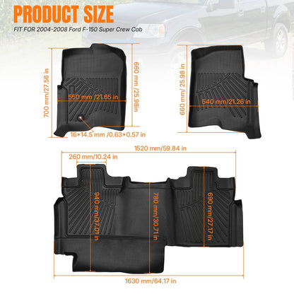 Bethesda Industrial Floor Mats 2 Row Liner Fit for 2004-2008 Ford F-150 SuperCrew Cab All Weather