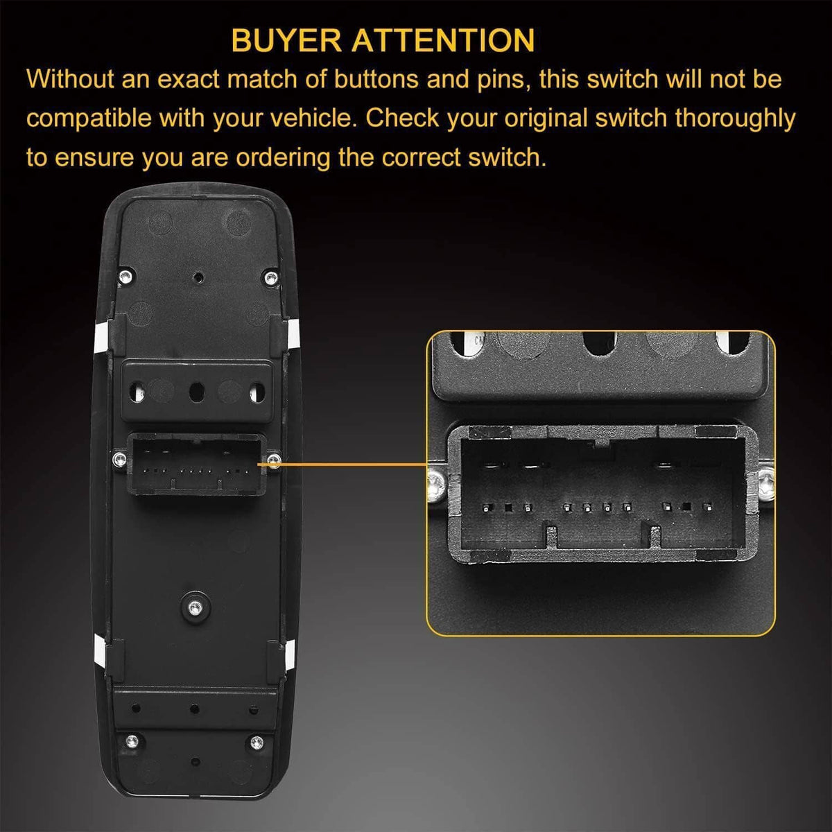 Bethesda Industrial New Front Driver Side Window Switch For 2016-2018 Ram 1500 2500 56046823AE Black