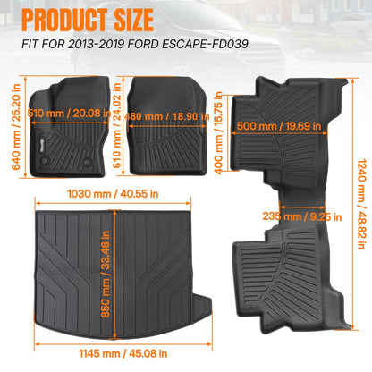 Bethesda Industrial New Floor Mats & Cargo Liner for Ford Escape 2013-2019 All Weather TPE Car Mats