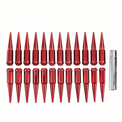 Bethesda Industrial 24 PCS Spike Lug Nuts 14x1.5 Red For Chevy Silverado Tahoe 4.4" Tall W/ Key