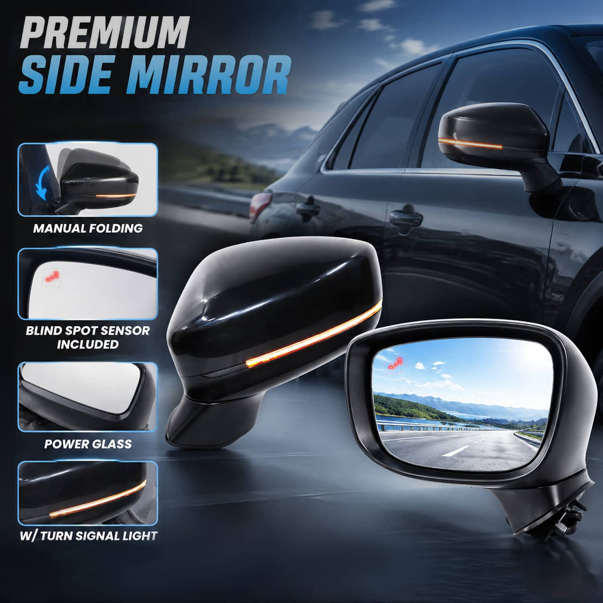 Bethesda Industrial Left Driver Side Mirror for 2017-24 Mazda CX-5 With BSM Power Turn Signal Light