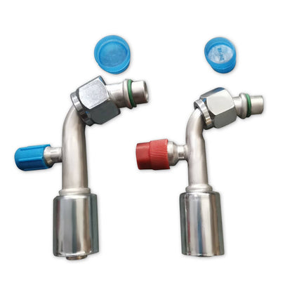 Bethesda Industrial #10 #8 AC Fittings Beadlock A/C Female O Ring 90 Degree with R134a Service Ports