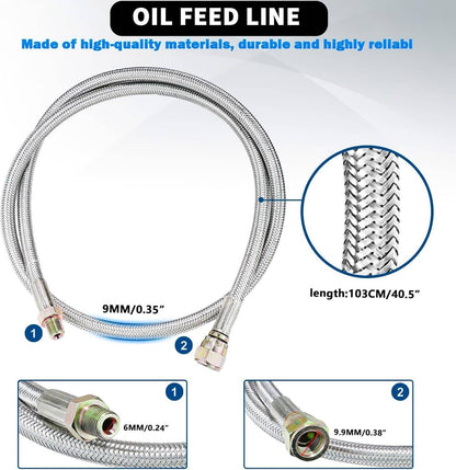 Bethesda Industrial Universal Turbo Oil Line Feed Kit w/ Return Drain Flange T3 T4 T04E Oil Pan Plug