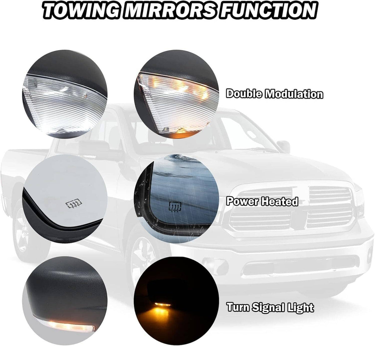 Bethesda Industrial Right/Passenger Side Fold+Heated+LED Signal Mirror For 2013-2019 Ram 1500 Power