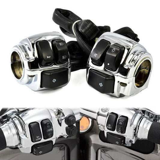 Bethesda Industrial 1" Motorcycle Handlebar Control Switches With Wiring Harness Kit For Harley