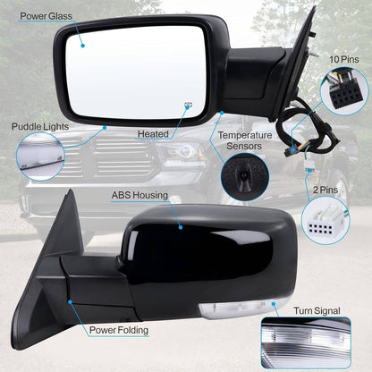 Bethesda Industrial Left / Driver For 2013-2019 Dodge Ram 1500 Power Fold+Heated+Temp Sensor Mirror