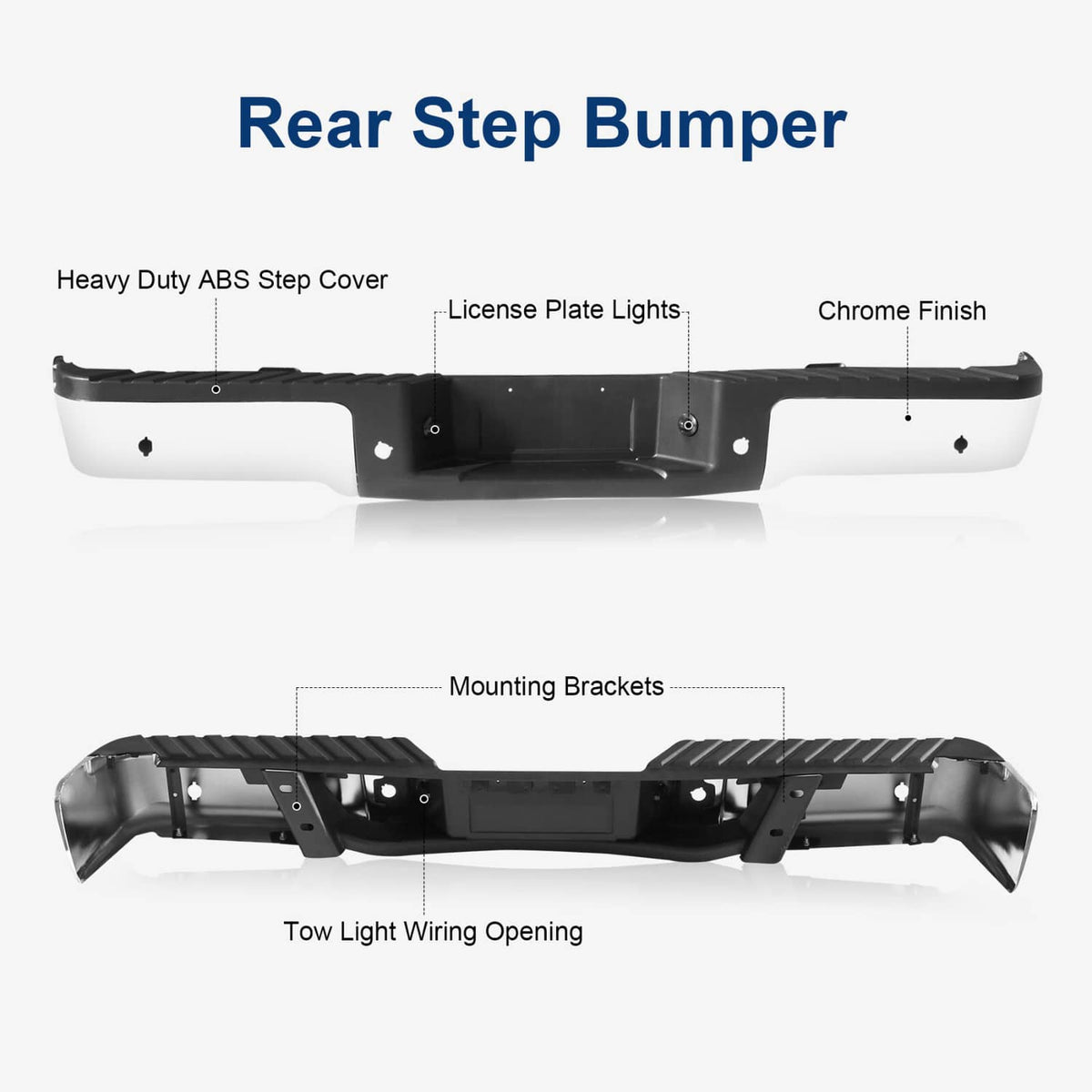 Bethesda Industrial Chrome Rear Step Bumper Assembly With Sensor Holes For Ford F-150 F150 2009-2014