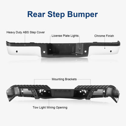 Bethesda Industrial Chrome Rear Step Bumper Assembly With Sensor Holes For Ford F-150 F150 2009-2014