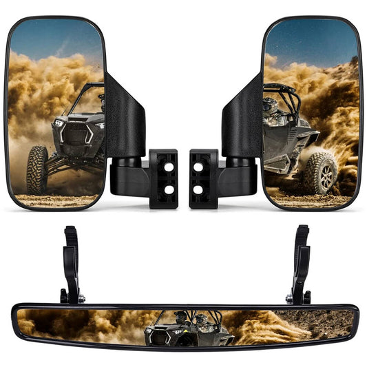 Bethesda Industrial UTV 2" Rear View Center & 1.75" 2" Side Mirrors For Polaris RZR Honda Kawasaki