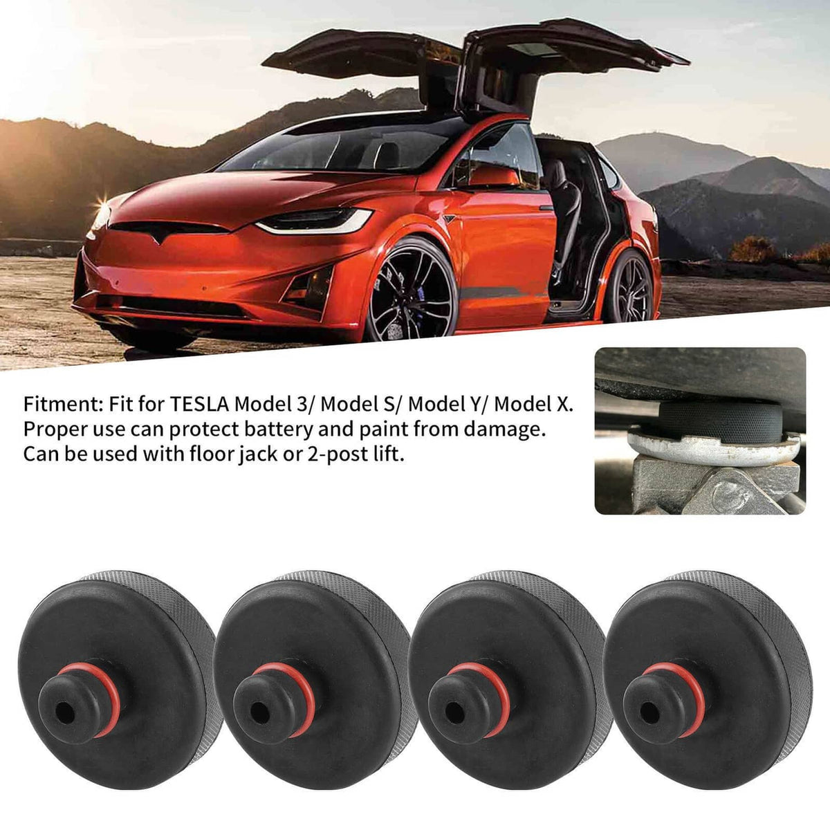 Bethesda Industrial 4Pcs Rubber Jack Lift Pad Adapter Tool Black Fit For Tesla Model 3/Y/S/X New