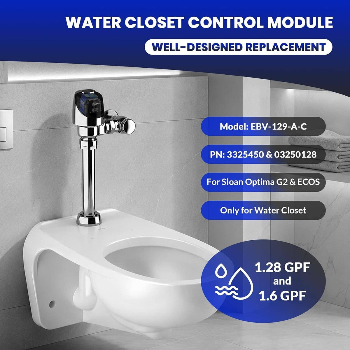 Bethesda Industrial EBV-129-A-C Toilet Flush Control Module, for Sloan Optima G2 & ECOS, 3 Pack