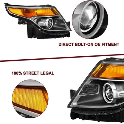 Bethesda Industrial For 2011-2015 Ford Explorer Halogen Chrome Housing Projector Headlights LH+RH