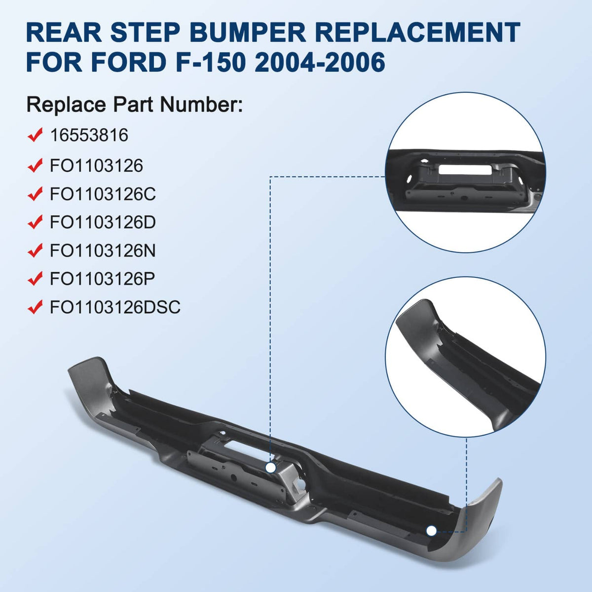 Bethesda Industrial Black Rear Setp Bumper w/LED Light for 2004-2006 Ford F150 w/o Sensor Hole New