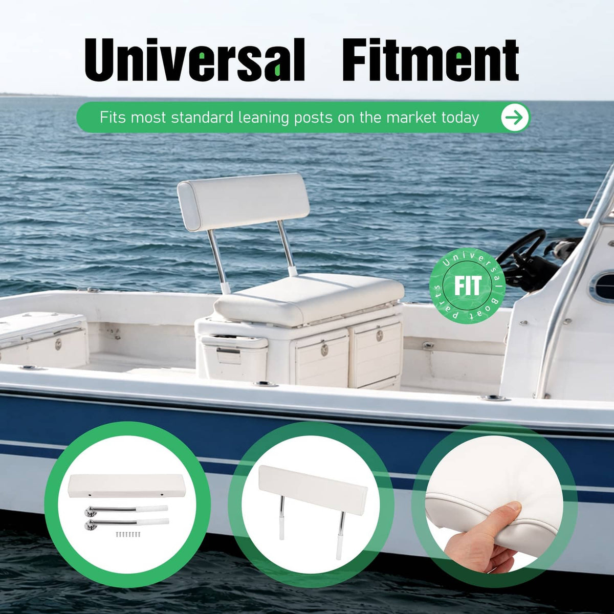 Bethesda Industrial For Universal Boat Seat Backrest W/Folding Arms Leaning Post White + Silvery