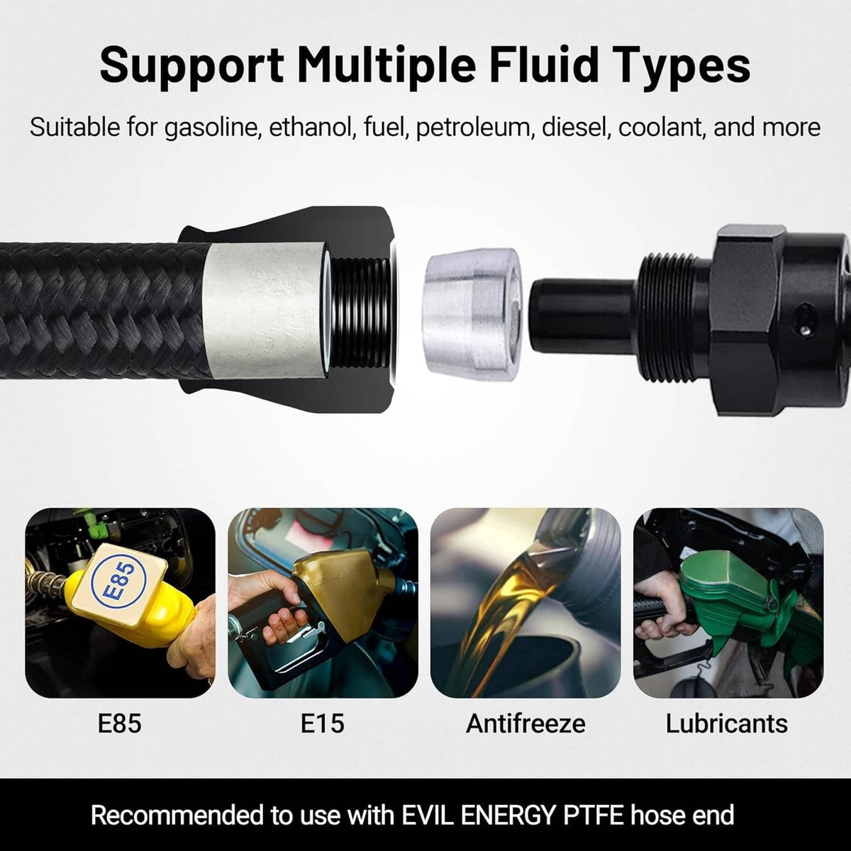 Bethesda Industrial 20FT 6AN 3/8" E85 PTFE LS Swap EFI Fuel Line Fitting Nylon Braided Fuel Kit New