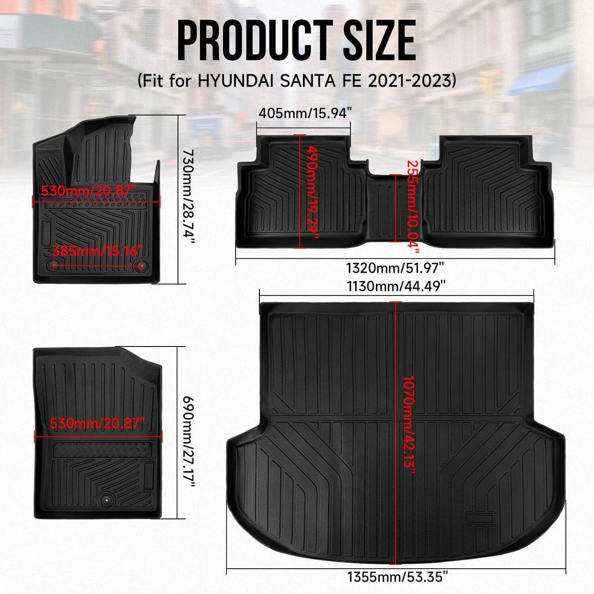 Bethesda Industrial 4X All Weather Floor Mats with Cargo Liner for 2021-2023 Hyundai Santa Fe 5 Seat