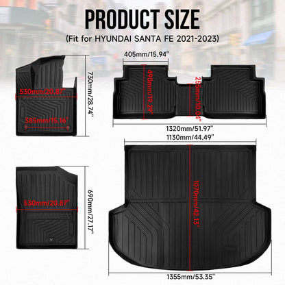 Bethesda Industrial 4X All Weather Floor Mats with Cargo Liner for 2021-2023 Hyundai Santa Fe 5 Seat