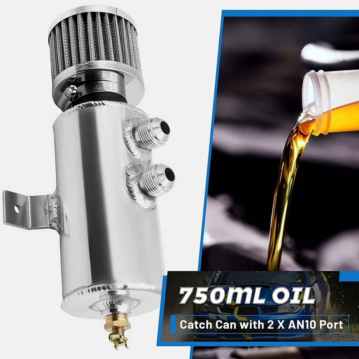 Bethesda Industrial 750ml 10AN Oil Catch Can Reservoir Tank & Breather Filter Baffled Kit Aluminum