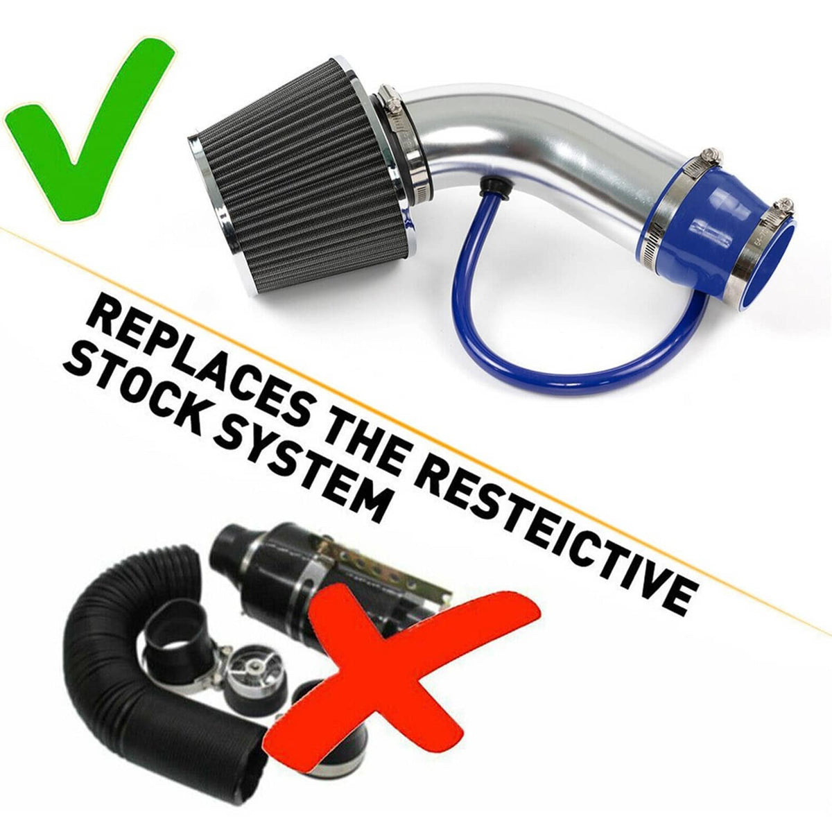 Bethesda Industrial 3" Car Cold Air Intake Filter Induction Kit Pipe Flow Hose System 76mm Alumimum