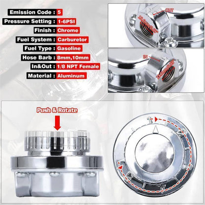 Bethesda Industrial Universal 1-6 PSI Adjustable Fuel Pressure Regulator Kit For Carburetor Engine