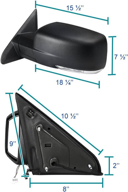 Bethesda Industrial Left / Driver Manual Fold+Heated+Temp Sensor Mirror For 2013-2019 Dodge Ram 1500