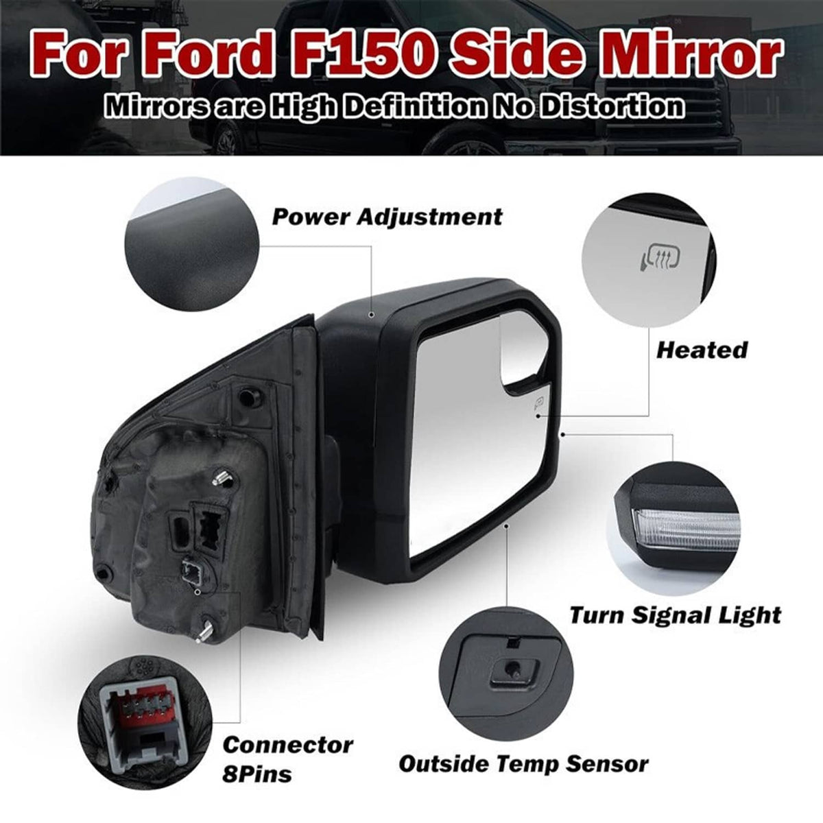 Bethesda Industrial Passenger Right Side Door Mirror Power + Lamp FL3Z17682CB For 2015-20 Ford F-150