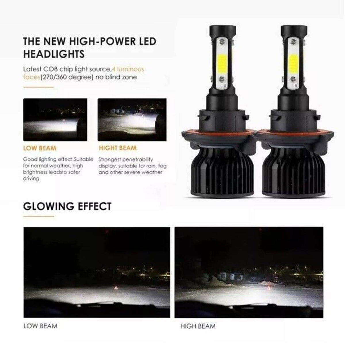 Bethesda Industrial 4-Sides H13 9008 LED Headlight Bulb for 2004-2014 Ford F-150 High Low Beam 6000K