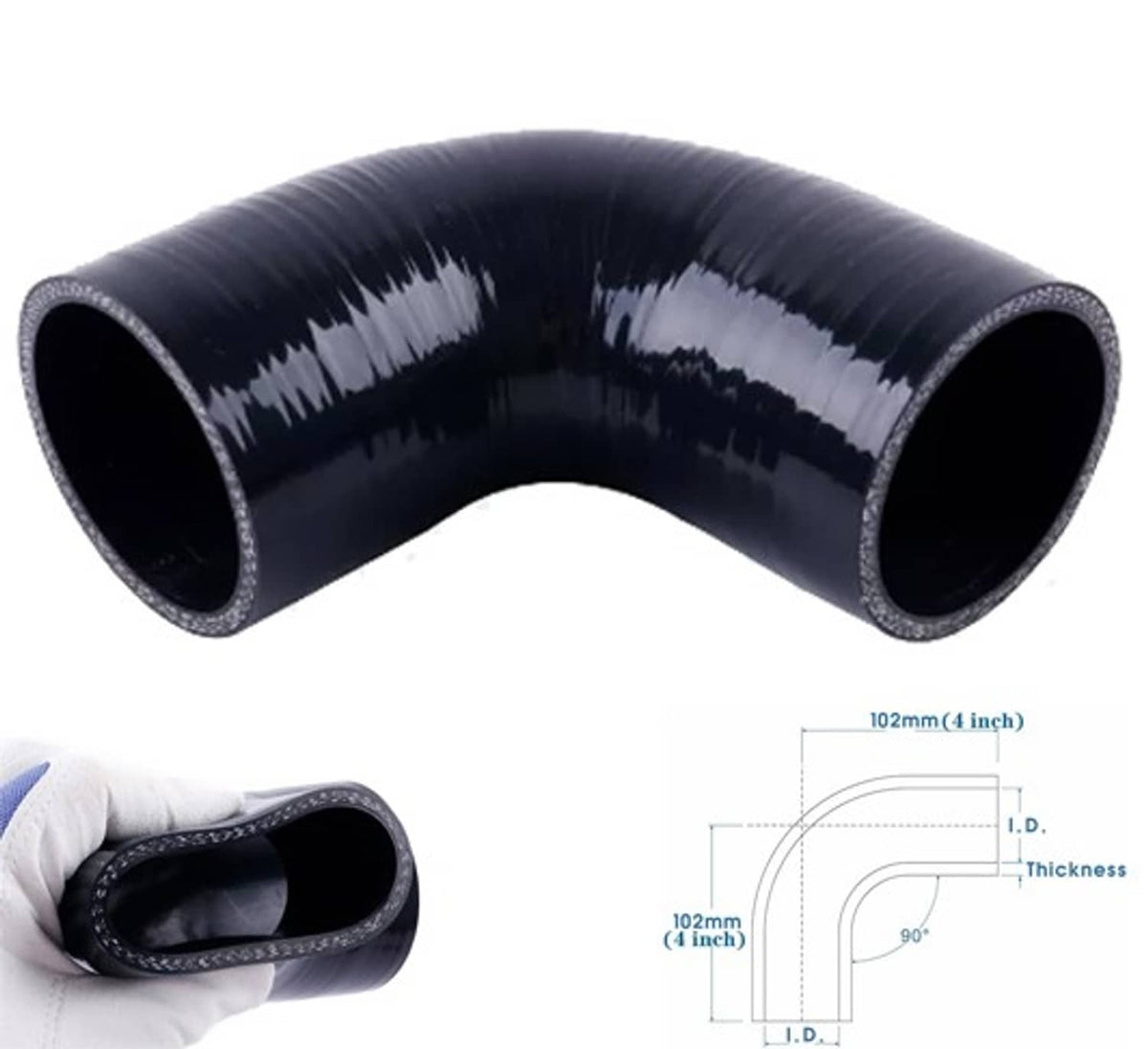 Bethesda Industrial New Silicone Hose Elbow Coupler Joiner Pipe 2.5" to 2.5" 90° Degree Leg 102mm