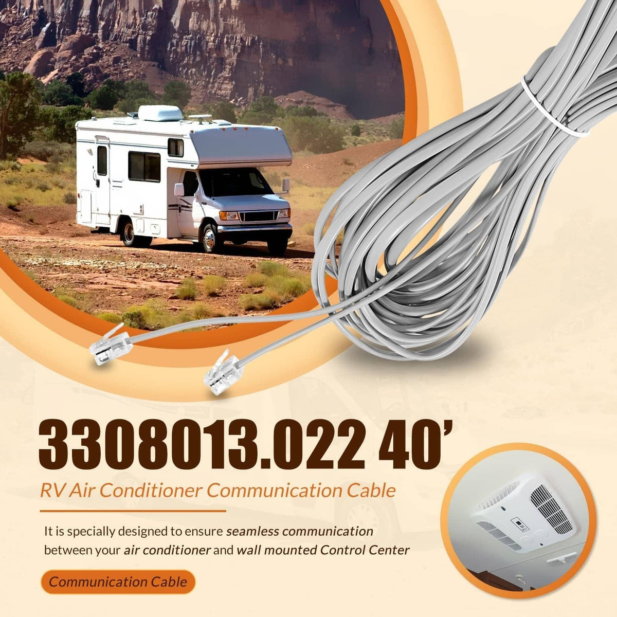 Bethesda Industrial 3308013.022 40’ RV Air Conditioner Communication Cable for Dometic Multi-Zone