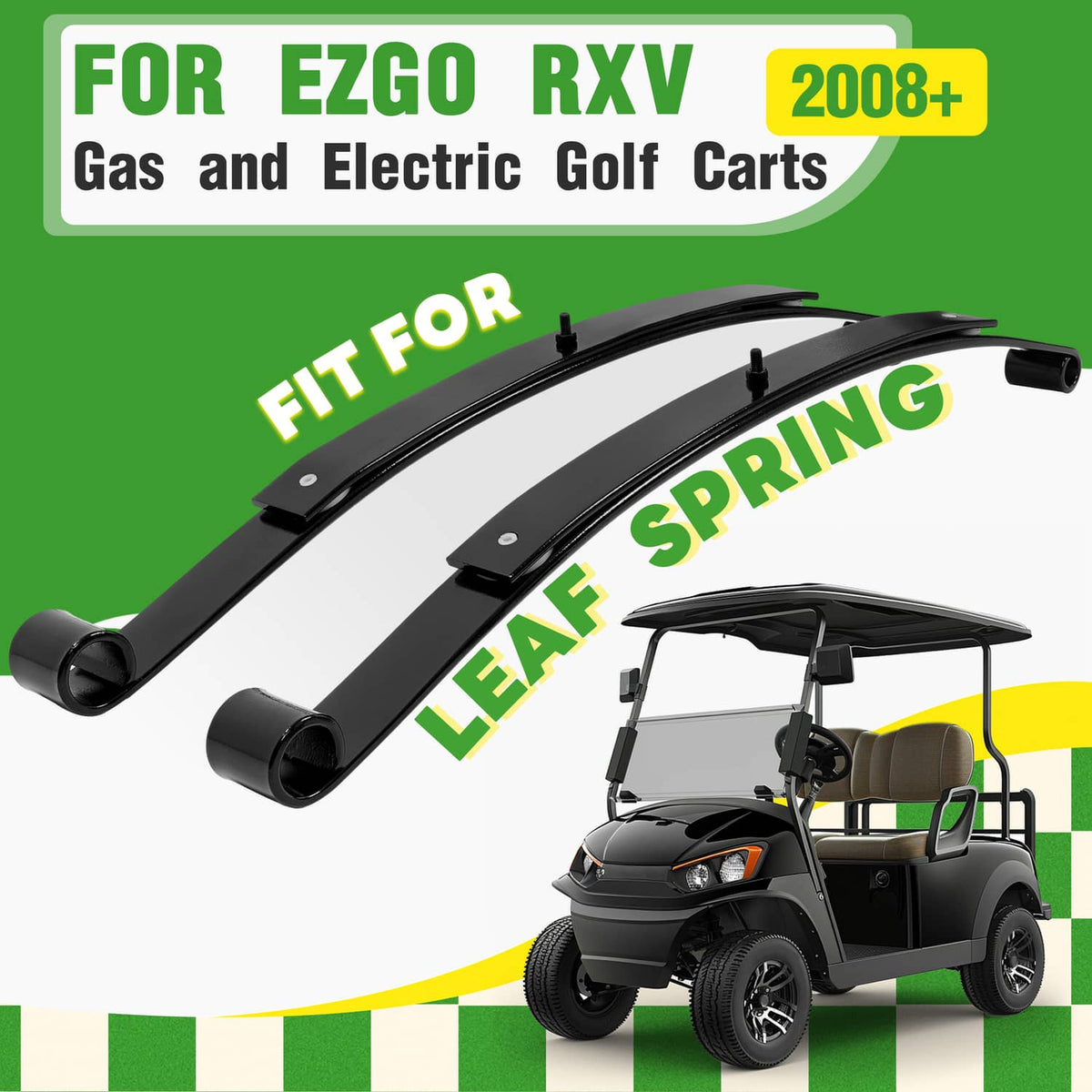 Bethesda Industrial Heavy Duty Golf Cart Rear Leaf Spring Kit (2 Leaf ) For EZGO RXV 2008+, Set of 2