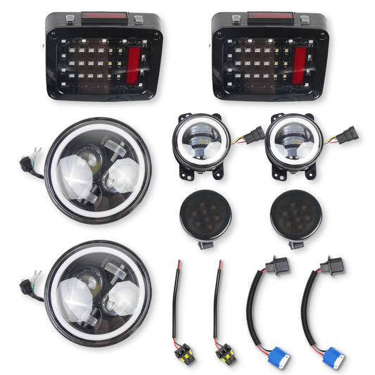 Bethesda Industrial 7" LED Headlights Fog Lights Turn Tail Lamp Combo For 07-18 Jeep Wrangler JK
