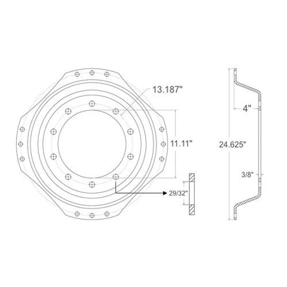Bethesda Industrial Waffle Wheel Center - 10H AG (7/8") 28/30" fits John Deere R112388 RE156494