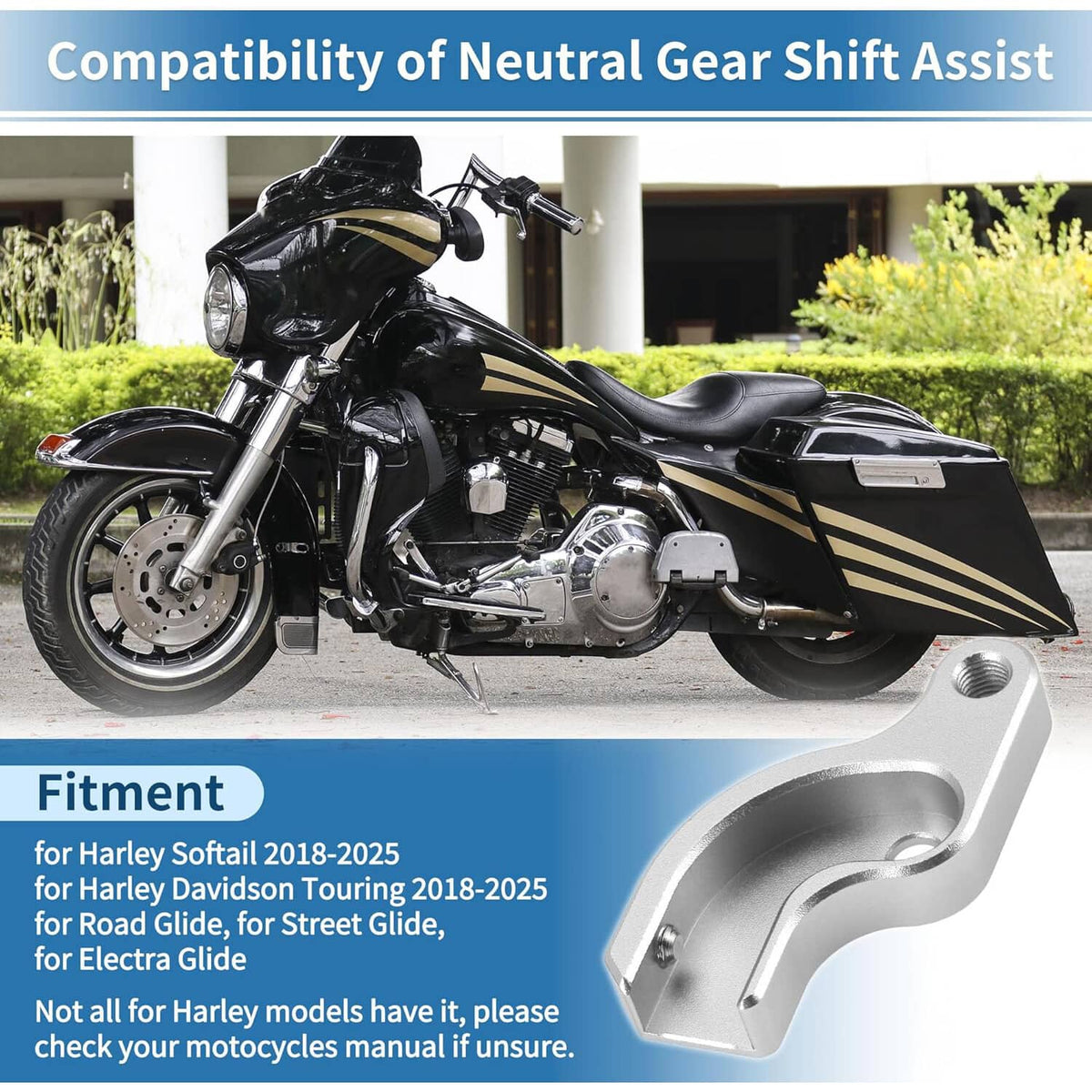 Bethesda Industrial Chrome Gear Shift Neutral Assist Bracket For Harley Softail FLFB Touring Glide