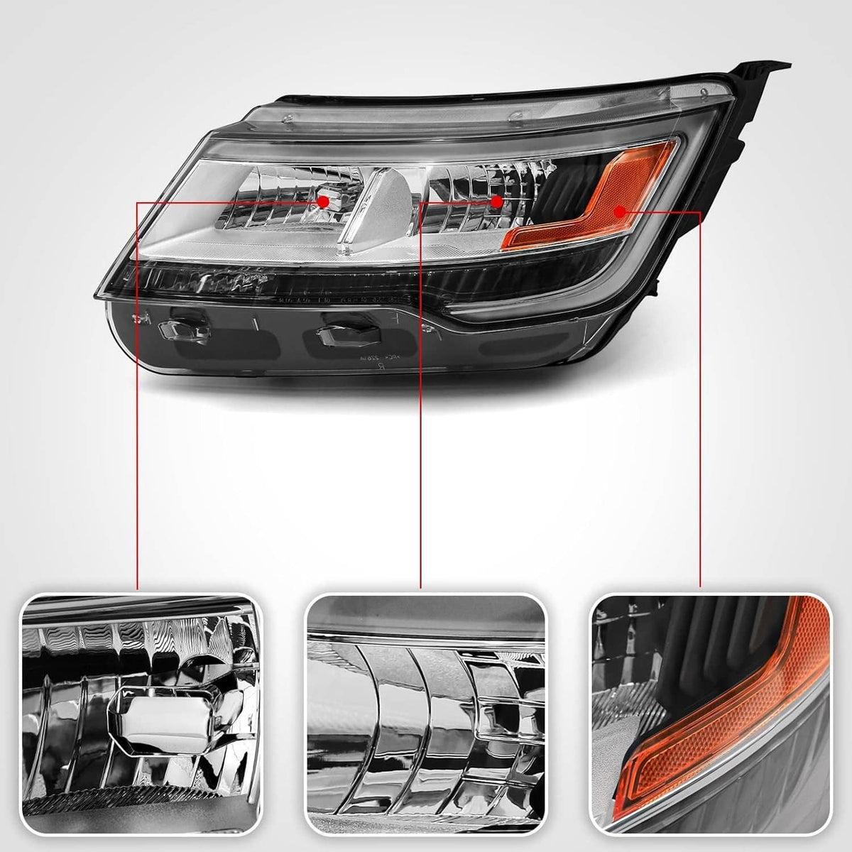 Bethesda Industrial New Pair Headlights Assembly LH+RH For 2016-2019 Ford Explorer Chrome w/ LED DRL