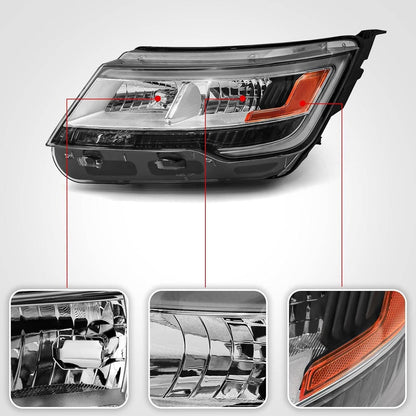 Bethesda Industrial New Pair Headlights Assembly LH+RH For 2016-2019 Ford Explorer Chrome w/ LED DRL