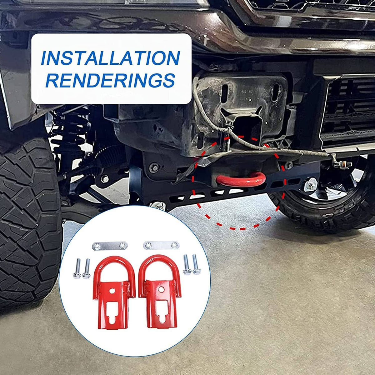 Bethesda Industrial Red 2 Pcs Towing Hooks FL3Z17N808A w/ Hardware Front For 2009-2019 Ford F150