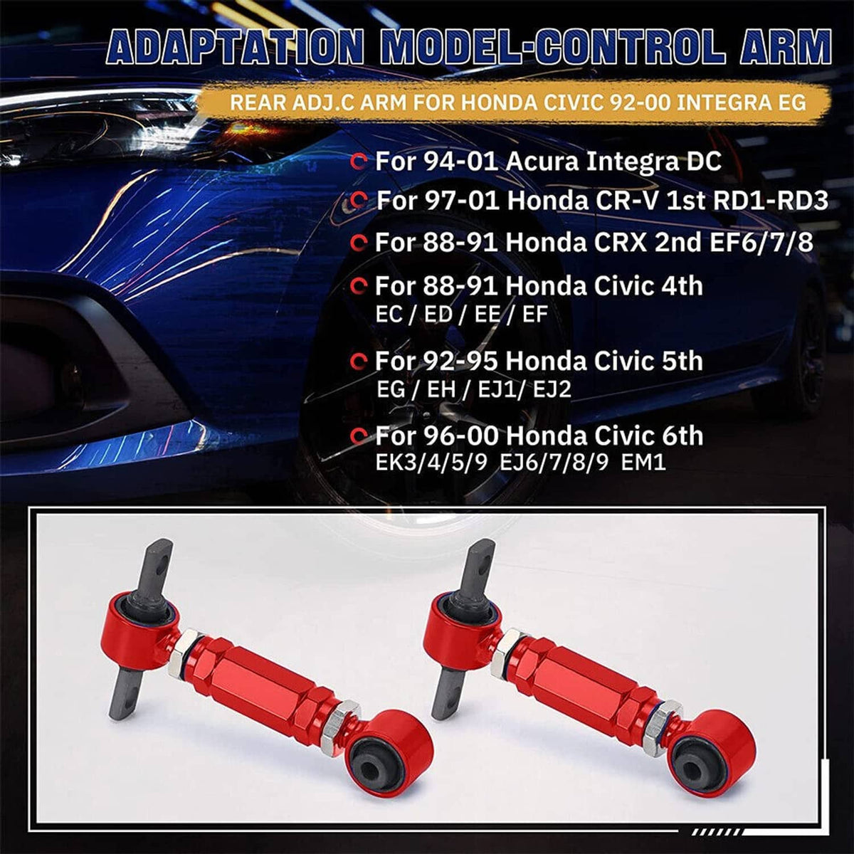Bethesda Industrial Front Upper Control Arms+Rear Camber Adjustable Set For 1996-2000 Honda Civic EK
