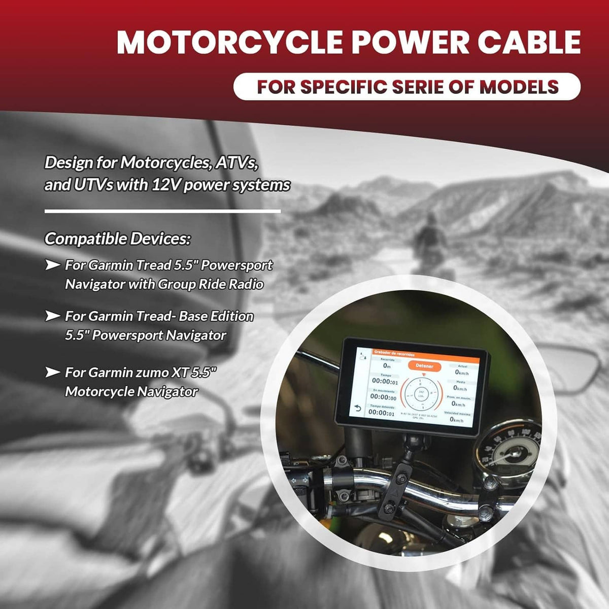 Bethesda Industrial 010-12953-03 Motorcycle Power Cable for Garmin Tread and zūmo XT Navigators 5.5"