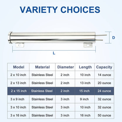 Bethesda Industrial 2" X 15" Polished Stainless Steel 24 Oz Radiator Dr Overflow Tank Bottle New