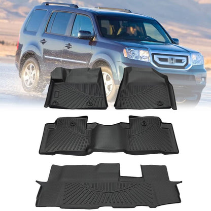 Bethesda Industrial Front & 2nd & 3rd Row TPE Floor Mats Liners Set For 2009-2015 Honda Pilot 4-Door