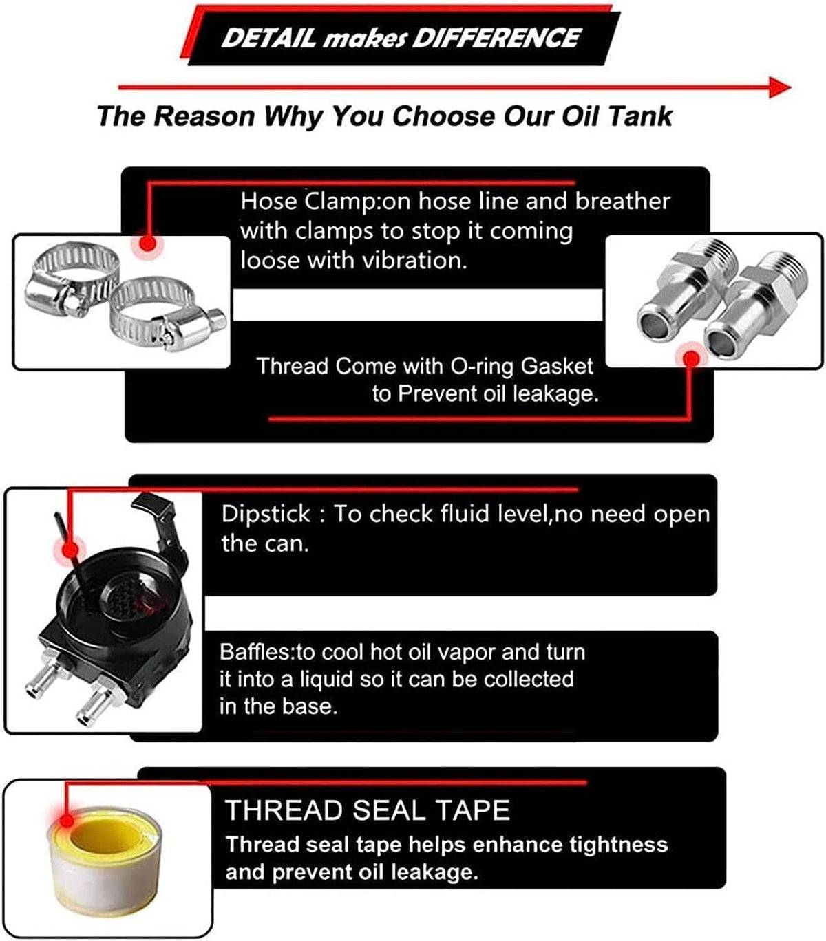 Bethesda Industrial Universal Black Oil Catch Can Kit with Hose Baffled Reservoir Tank Aluminum