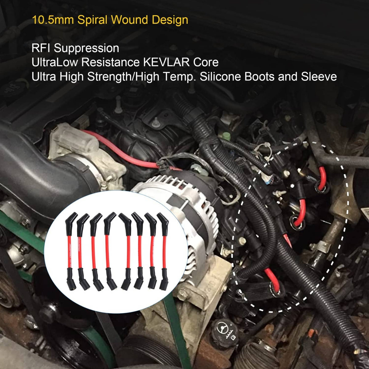 Bethesda Industrial JDMSPEED 10.5 mm High Heat Spark Plug Ignition Wires Set LSx LS1 LS2 LS3 LS6 LS7