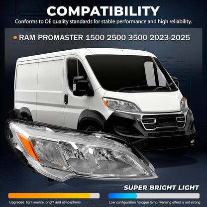 Bethesda Industrial Right Passenger Side Headlight Halogen For 2023-26 Dodge Ram Promaster 1500 2500